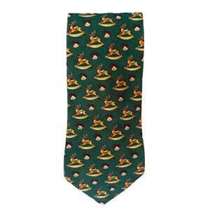 Brook Brothers Tie Necktie Christmas Holiday Rocking Reindeer Green Party Gift